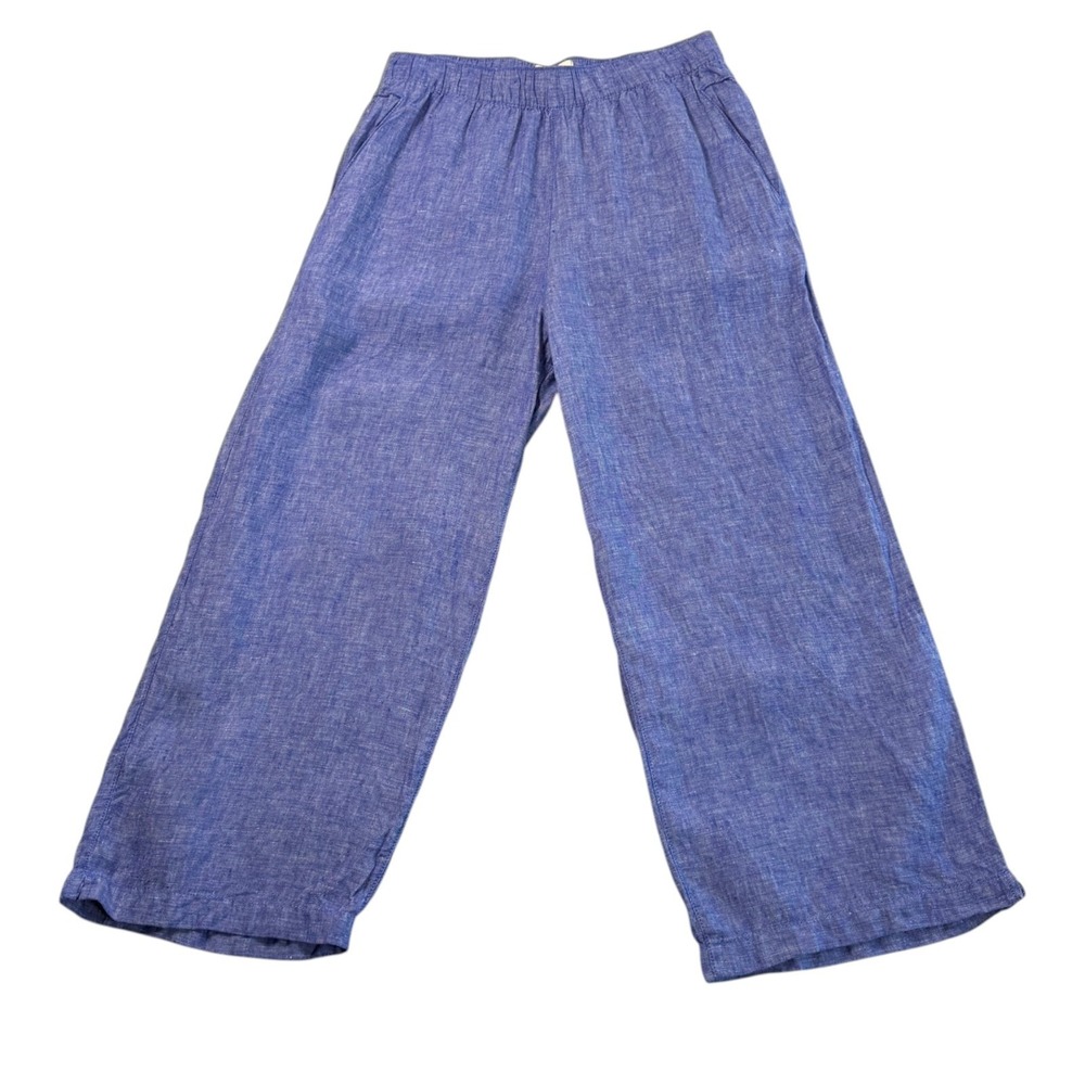 Cynthia Rowley Linen Wide Leg Crop Pants Sz M Blue Coastal Lux Casual Minimalist - Picture 2 of 8